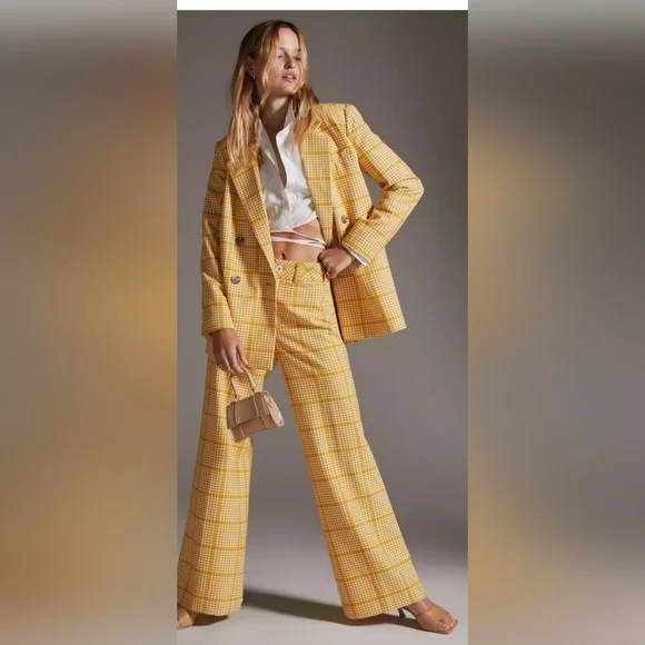 Yellow Plaid Wide-Leg Pants - Picture 3 of 6